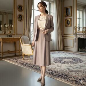 Vintage John Brooks Taupe Skirt Suit Set Made in USA Size 12 Power Suit Luxury